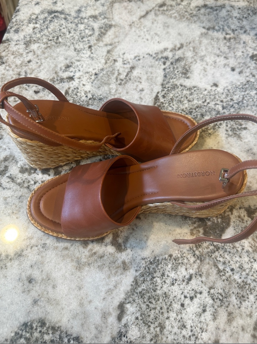 Nordstrom Tan Leather Espadrille Wedge Sandals